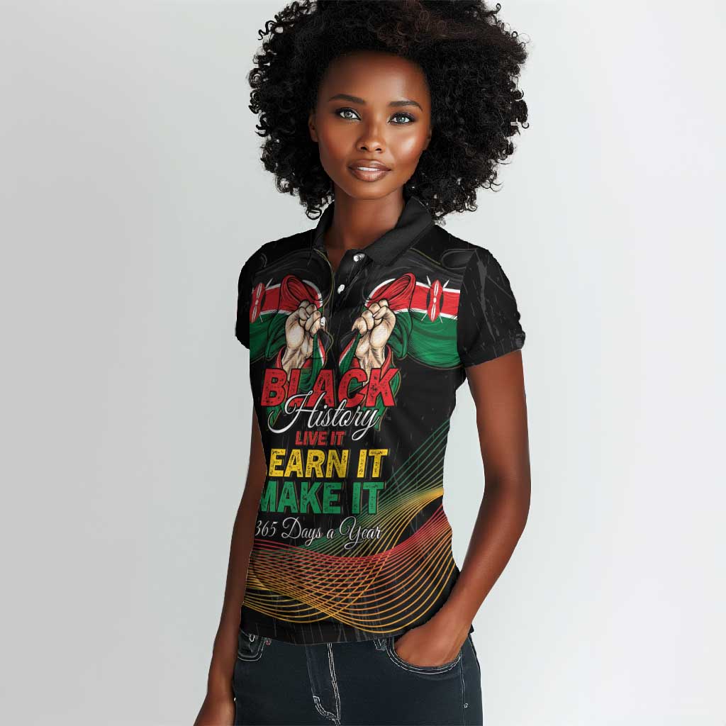 Personalized Kenya Black History Month Women Polo Shirt Live It Learn It Make It - African Pride
