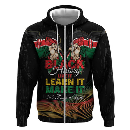 Personalized Kenya Black History Month Zip Hoodie Live It Learn It Make It - African Pride
