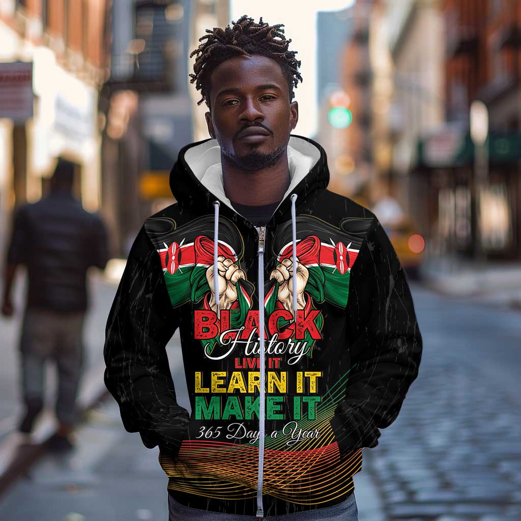 Personalized Kenya Black History Month Zip Hoodie Live It Learn It Make It - African Pride