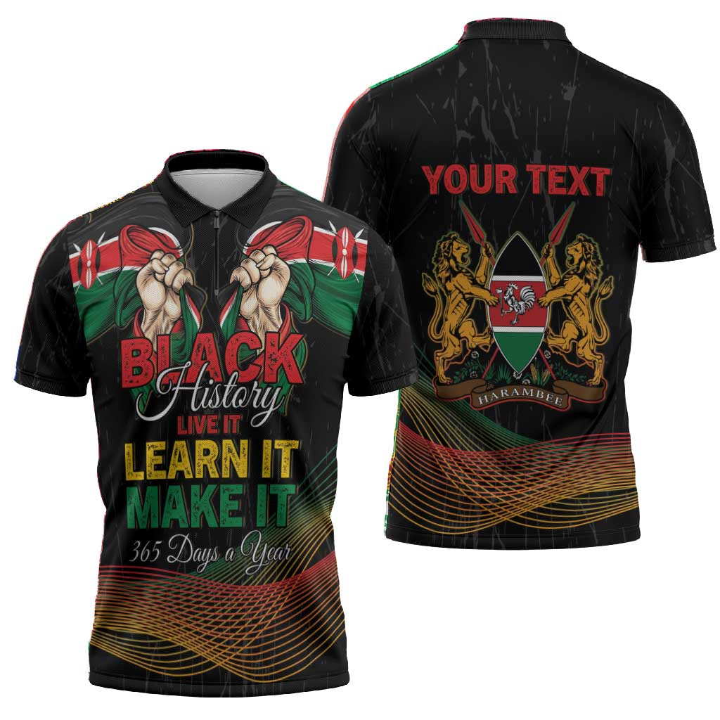 Personalized Kenya Black History Month Zipper Polo Shirt Live It Learn It Make It - African Pride