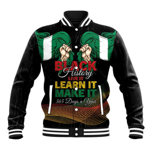 Personalized Nigeria Black History Month Baseball Jacket Live It Learn It Make It - African Pride