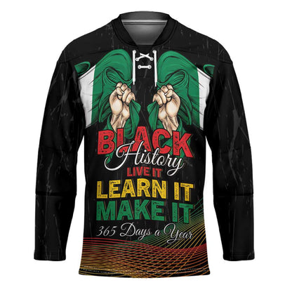 Personalized Nigeria Black History Month Hockey Jersey Live It Learn It Make It - African Pride