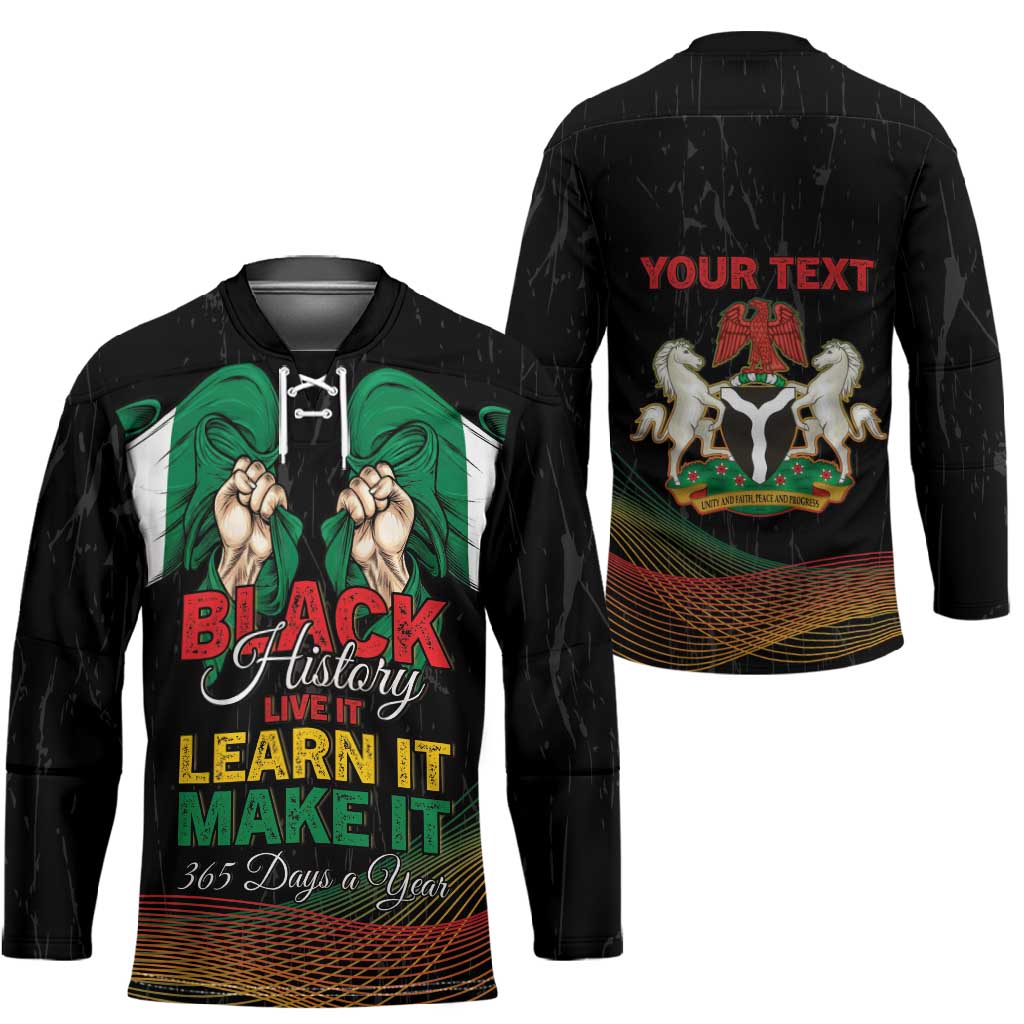 Personalized Nigeria Black History Month Hockey Jersey Live It Learn It Make It - African Pride