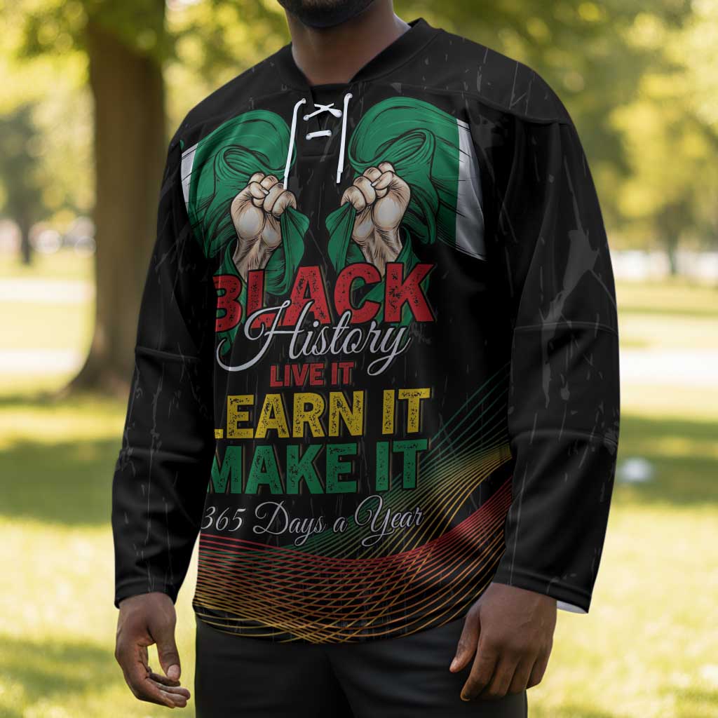 Personalized Nigeria Black History Month Hockey Jersey Live It Learn It Make It - African Pride