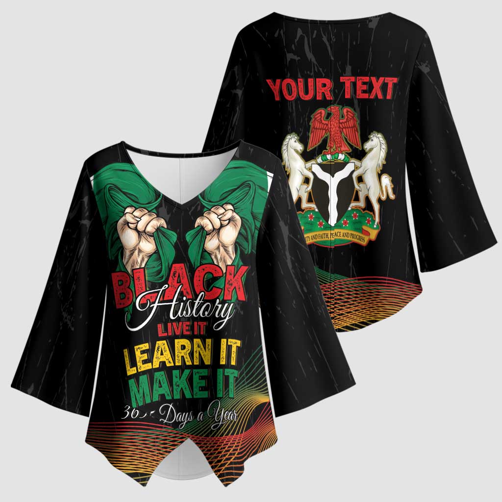 Personalized Nigeria Black History Month Kimono Sleeve Blouse Live It Learn It Make It - African Pride