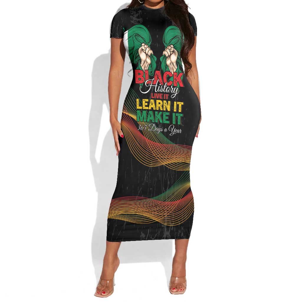 Personalized Nigeria Black History Month Short Sleeve Bodycon Dress Live It Learn It Make It - African Pride