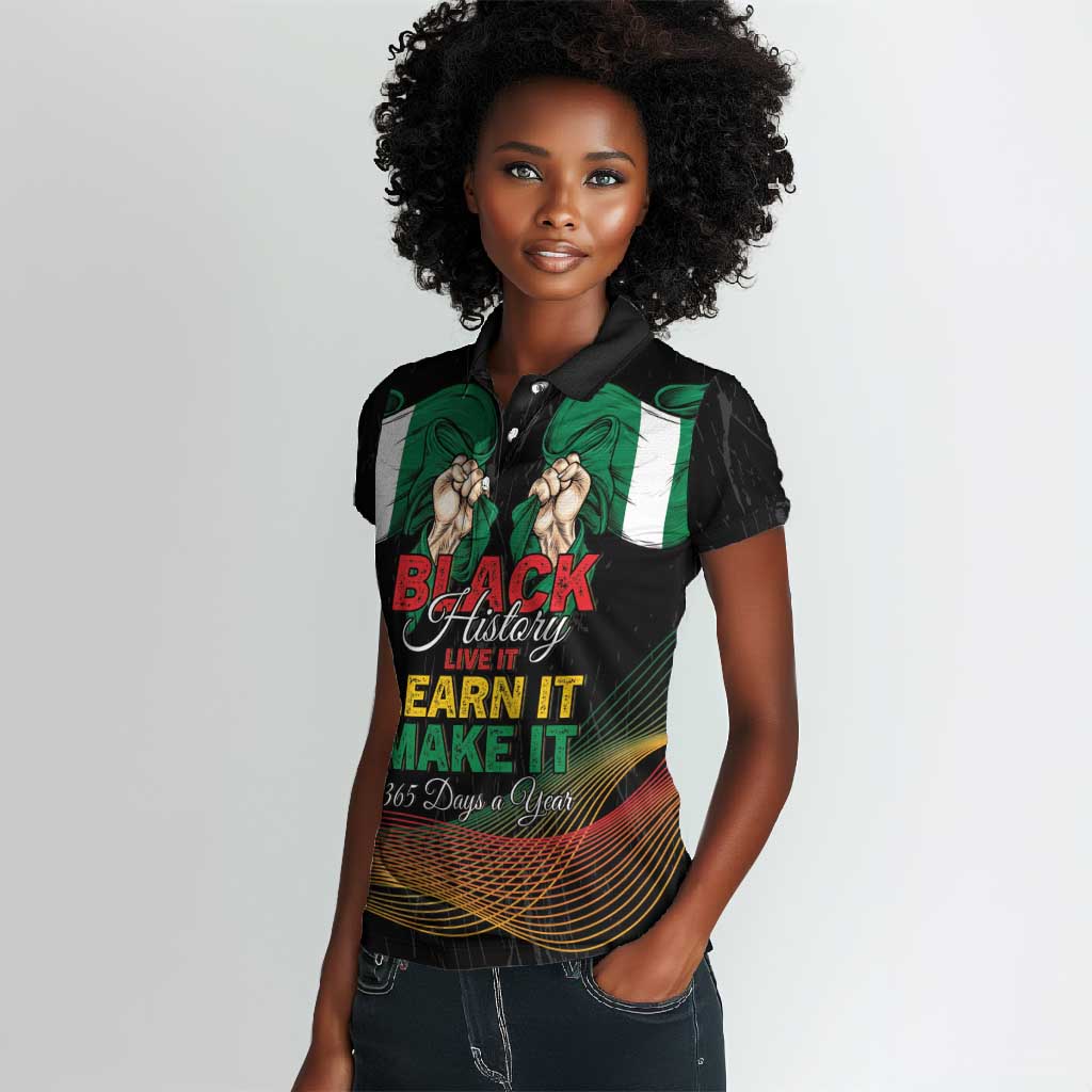 Personalized Nigeria Black History Month Women Polo Shirt Live It Learn It Make It - African Pride
