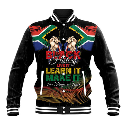 Personalized South Africa Black History Month Baseball Jacket Live It Learn It Make It - African Pride