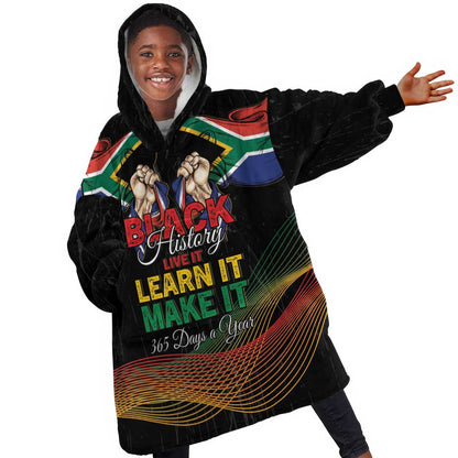Personalized South Africa Black History Month Kid Wearable Blanket Hoodie Live It Learn It Make It - African Pride