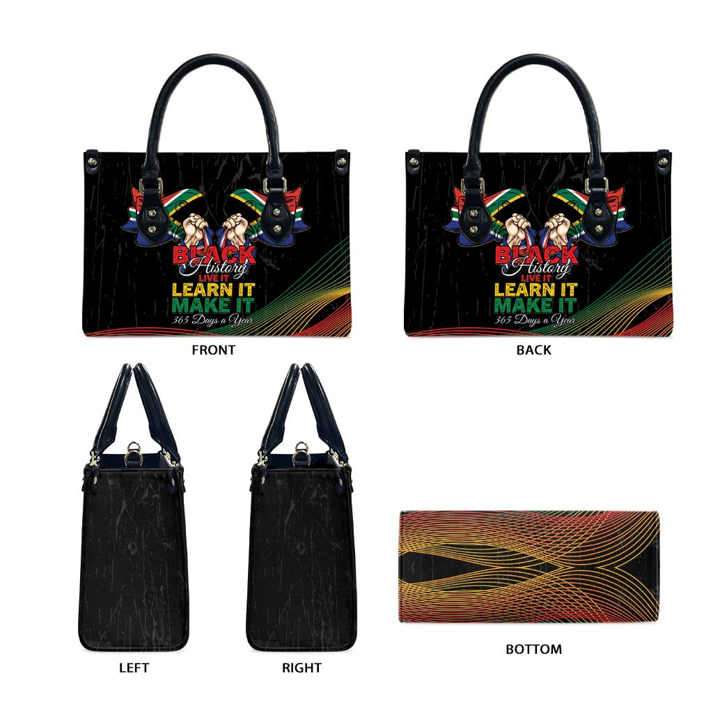 South Africa Black History Month Leather Bag Live It Learn It Make It - African Pride