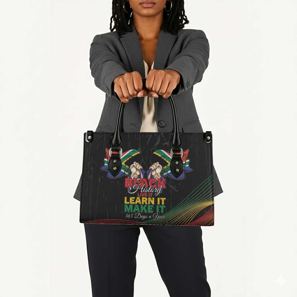 South Africa Black History Month Leather Bag Live It Learn It Make It - African Pride