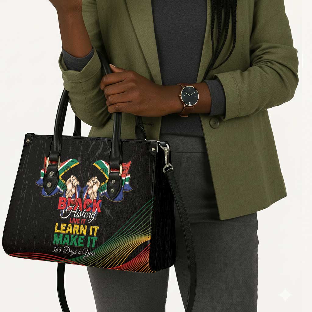 South Africa Black History Month Leather Bag Live It Learn It Make It - African Pride