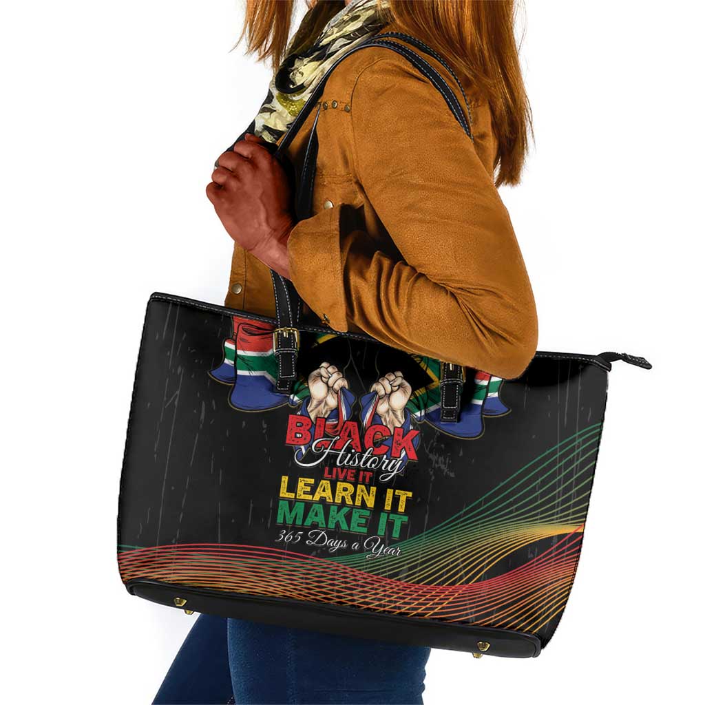 South Africa Black History Month Leather Tote Bag Live It Learn It Make It - African Pride