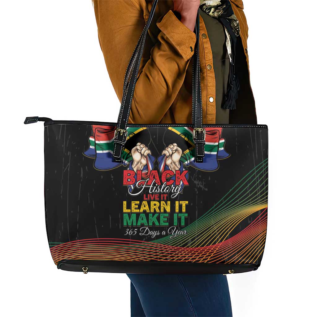 South Africa Black History Month Leather Tote Bag Live It Learn It Make It - African Pride