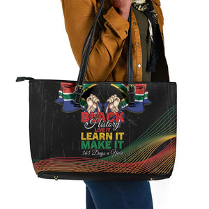 South Africa Black History Month Leather Tote Bag Live It Learn It Make It - African Pride