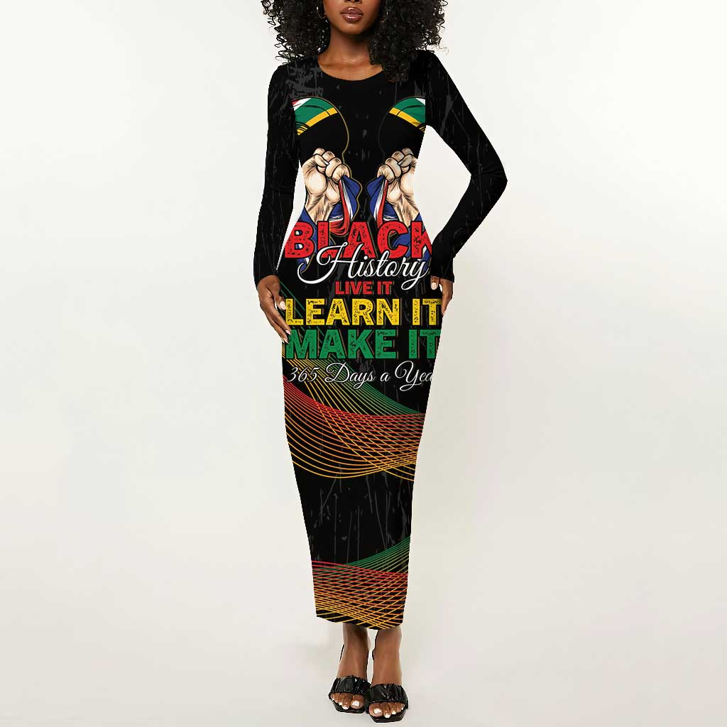 Personalized South Africa Black History Month Long Sleeve Bodycon Dress Live It Learn It Make It - African Pride