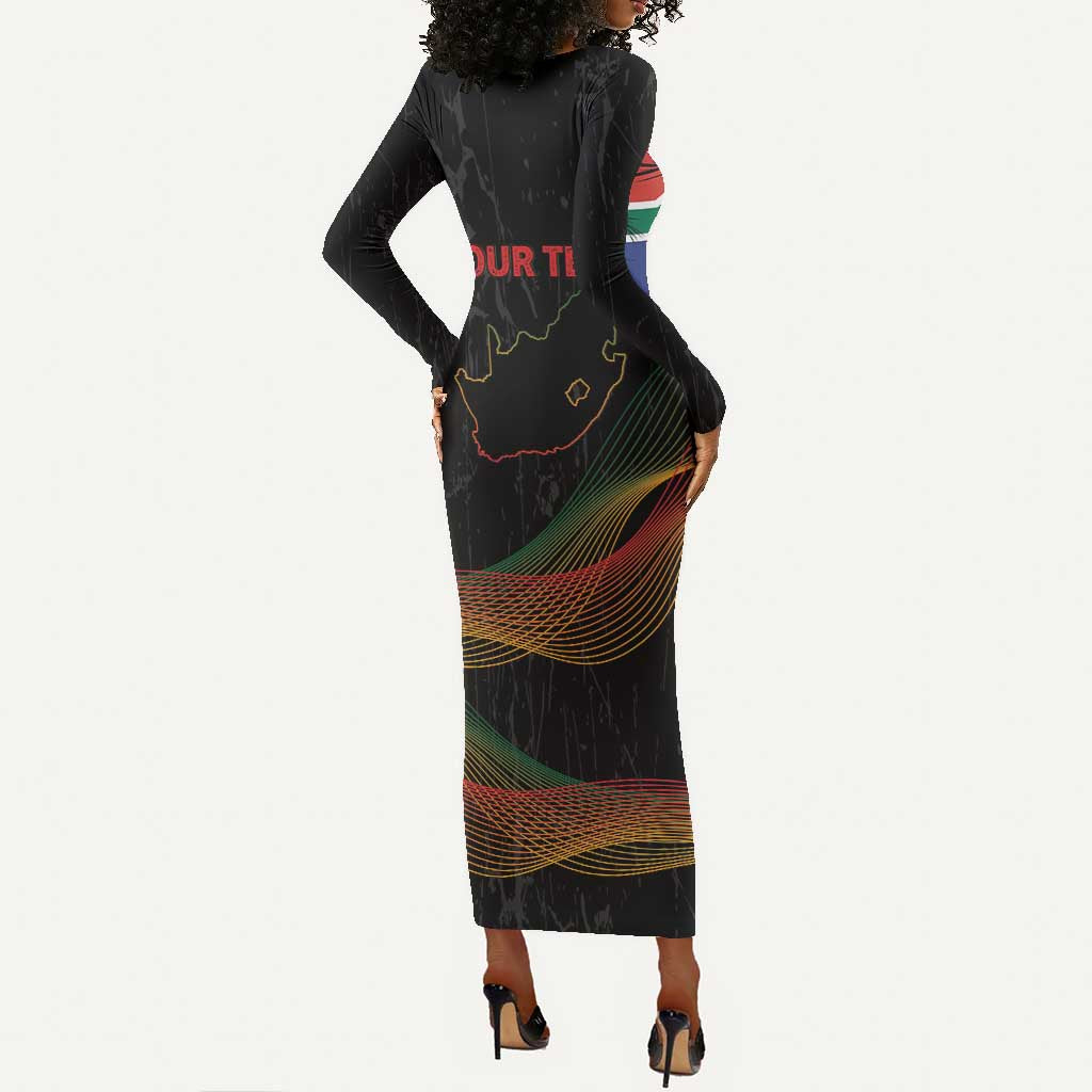 Personalized South Africa Black History Month Long Sleeve Bodycon Dress Live It Learn It Make It - African Pride