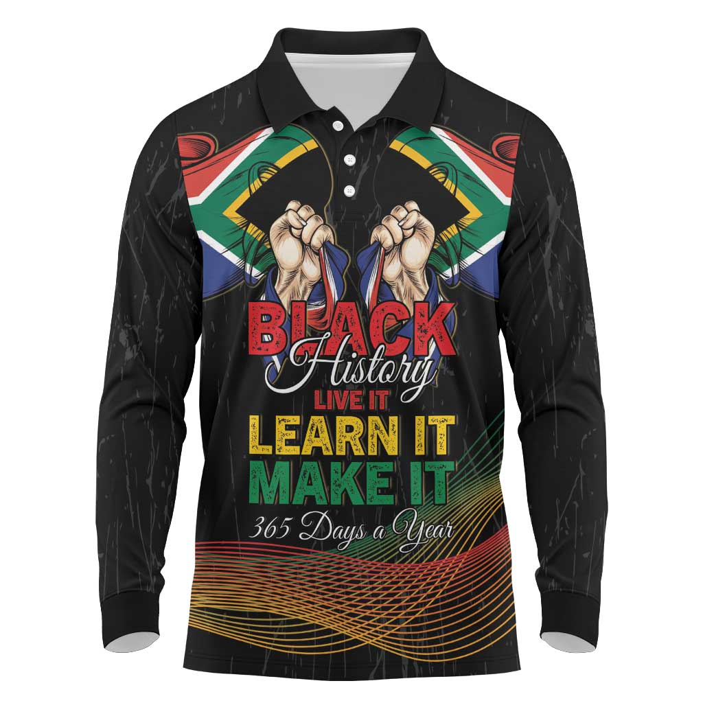 Personalized South Africa Black History Month Long Sleeve Polo Shirt Live It Learn It Make It - African Pride