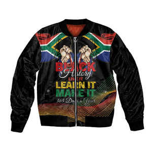 Personalized South Africa Black History Month Sleeve Zip Bomber Jacket Live It Learn It Make It - African Pride