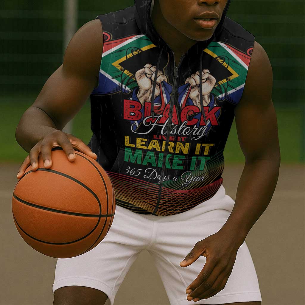 Personalized South Africa Black History Month Sleeveless Zip Hoodie Live It Learn It Make It - African Pride