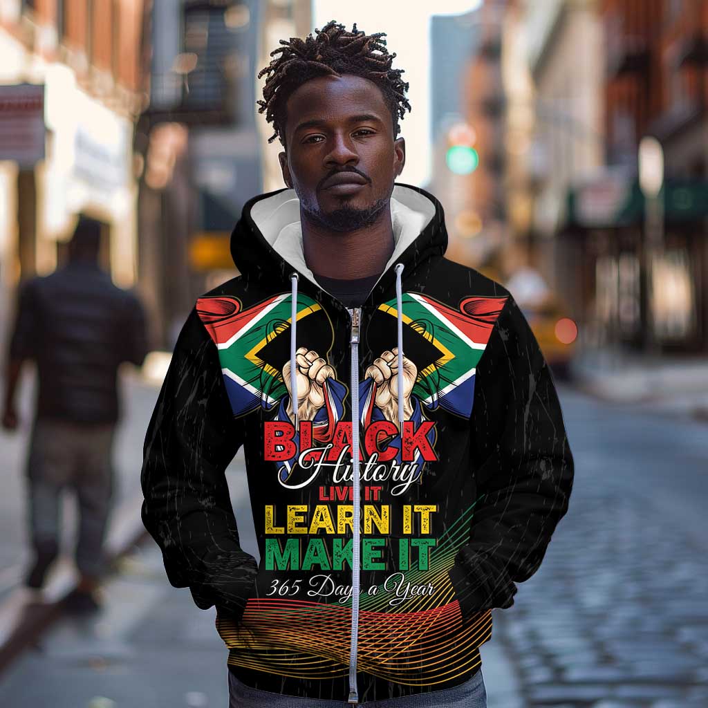 Personalized South Africa Black History Month Zip Hoodie Live It Learn It Make It - African Pride