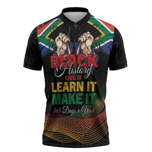 Personalized South Africa Black History Month Zipper Polo Shirt Live It Learn It Make It - African Pride