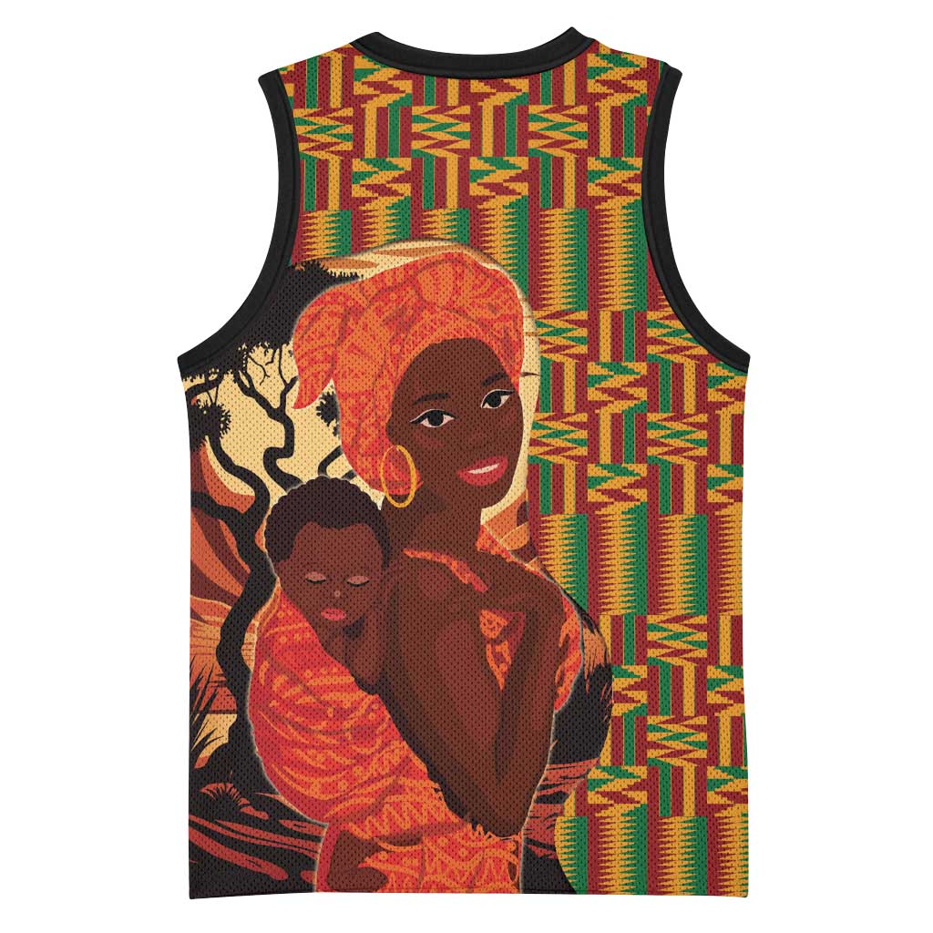 African Happy Mother's Day Basketball Jersey Black Mothers Kente Pattern - African Pride