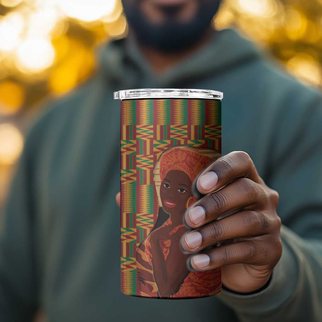 African Happy Mother's Day 4 in 1 Can Cooler Tumbler Black Mothers Kente Pattern
