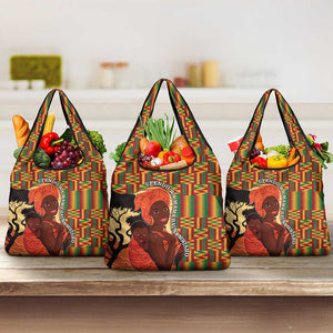 African Happy Mother's Day Grocery Bag Black Mothers Kente Pattern