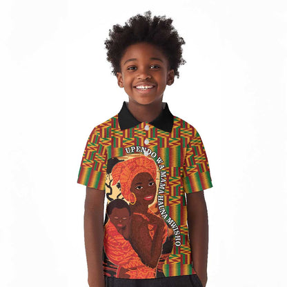 African Happy Mother's Day Kid Polo Shirt Black Mothers Kente Pattern