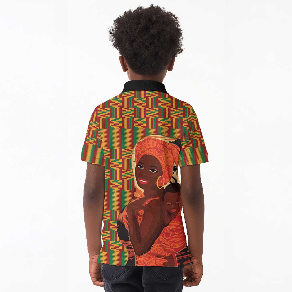 African Happy Mother's Day Kid Polo Shirt Black Mothers Kente Pattern