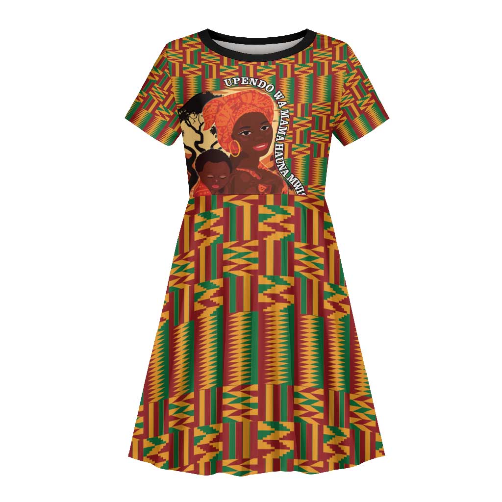 African Happy Mother's Day Kid Short Sleeve Dress Black Mothers Kente Pattern