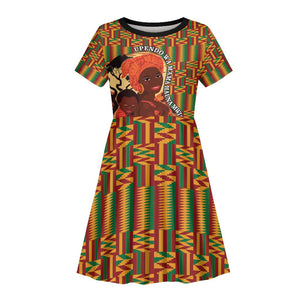 African Happy Mother's Day Kid Short Sleeve Dress Black Mothers Kente Pattern