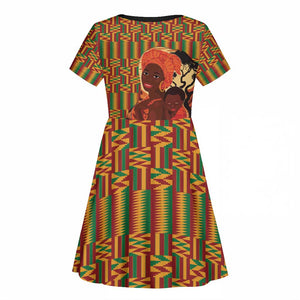 African Happy Mother's Day Kid Short Sleeve Dress Black Mothers Kente Pattern