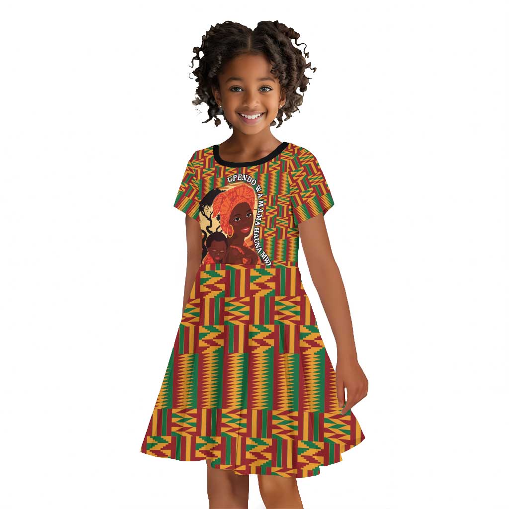 African Happy Mother's Day Kid Short Sleeve Dress Black Mothers Kente Pattern