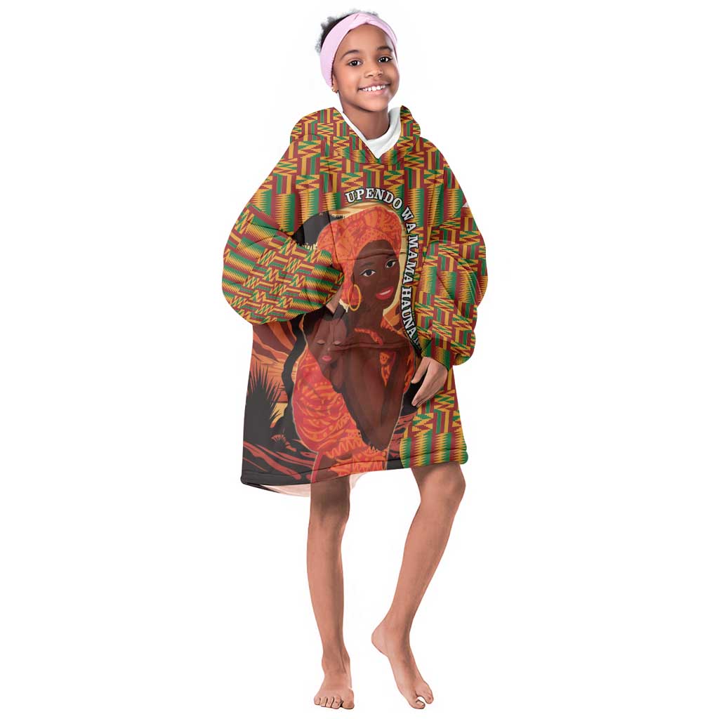 African Happy Mother's Day Kid Wearable Blanket Hoodie Black Mothers Kente Pattern