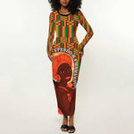 African Happy Mother's Day Long Sleeve Bodycon Dress Black Mothers Kente Pattern LT15