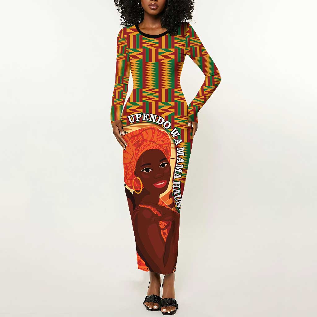 African Happy Mother's Day Long Sleeve Bodycon Dress Black Mothers Kente Pattern LT15