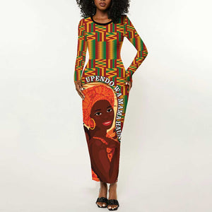 African Happy Mother's Day Long Sleeve Bodycon Dress Black Mothers Kente Pattern LT15
