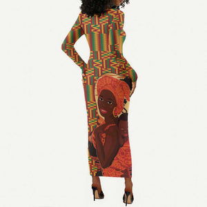 African Happy Mother's Day Long Sleeve Bodycon Dress Black Mothers Kente Pattern LT15