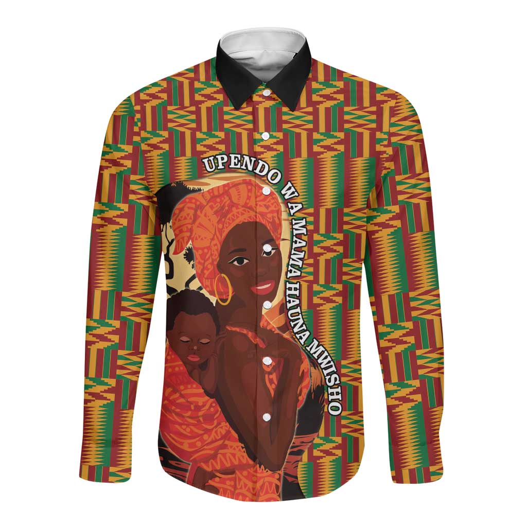 African Happy Mother's Day Long Sleeve Button Shirt Black Mothers Kente Pattern