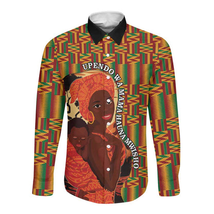 African Happy Mother's Day Long Sleeve Button Shirt Black Mothers Kente Pattern