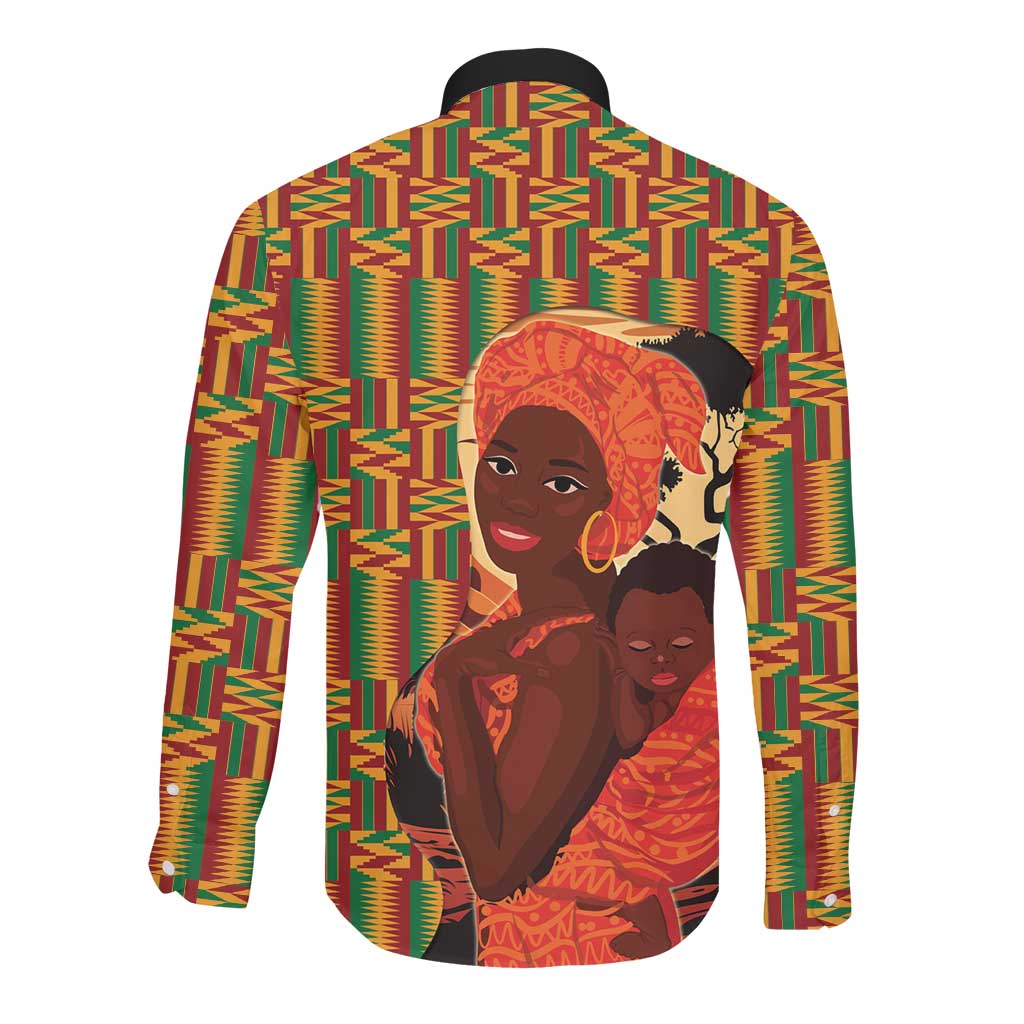 African Happy Mother's Day Long Sleeve Button Shirt Black Mothers Kente Pattern