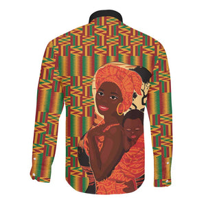 African Happy Mother's Day Long Sleeve Button Shirt Black Mothers Kente Pattern