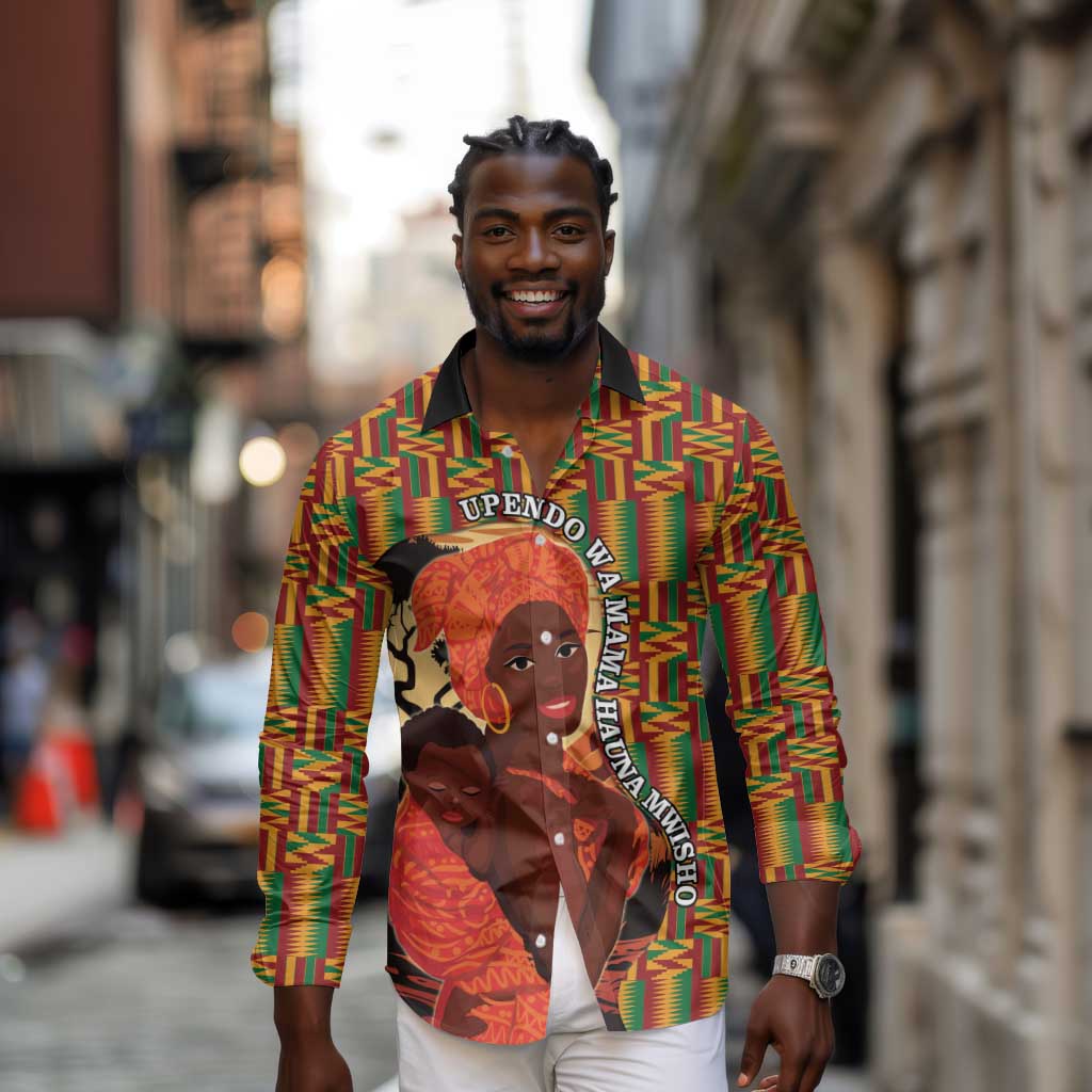 African Happy Mother's Day Long Sleeve Button Shirt Black Mothers Kente Pattern
