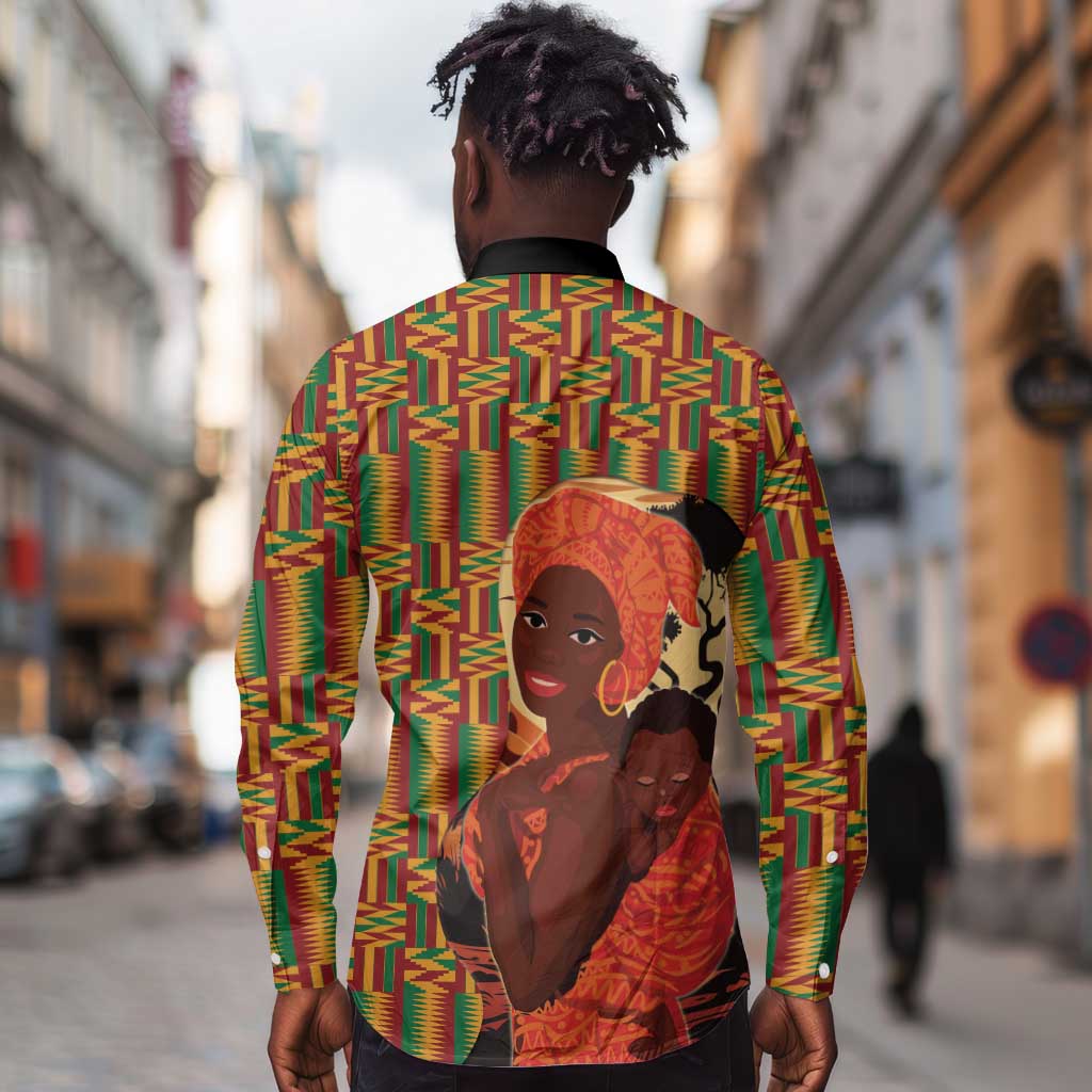 African Happy Mother's Day Long Sleeve Button Shirt Black Mothers Kente Pattern