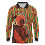 African Happy Mother's Day Long Sleeve Polo Shirt Black Mothers Kente Pattern