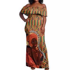 African Happy Mother's Day Off Shoulder Maxi Dress Black Mothers Kente Pattern
