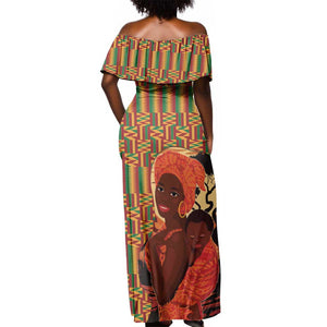 African Happy Mother's Day Off Shoulder Maxi Dress Black Mothers Kente Pattern