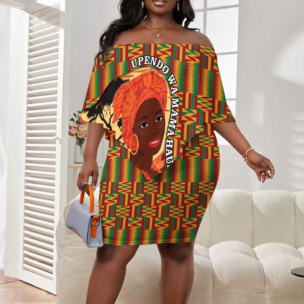 African Happy Mother's Day Off Shoulder Short Dress Black Mothers Kente Pattern